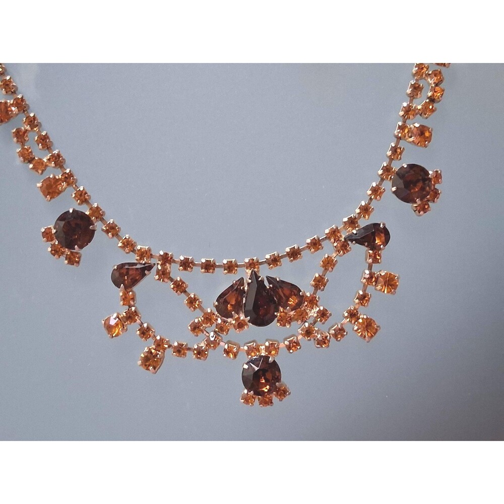 Vintage Topaz Rhinestone Bib Necklace Teardrop Stones